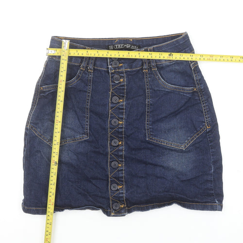 Zara Women Blue Denim Button Front Short Skirt Size 6