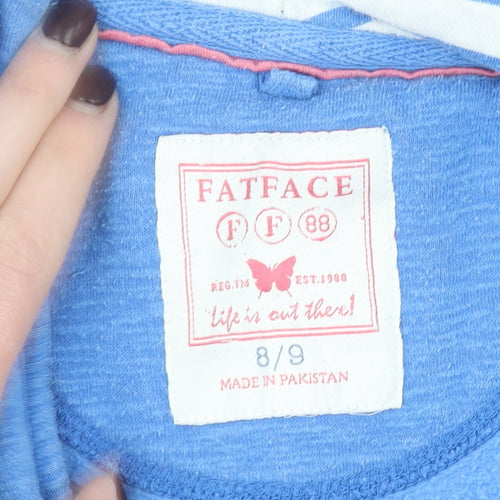 FatFace Girls Blue Full Zip Hoodie 8-9 Years Cotton Blend Casual