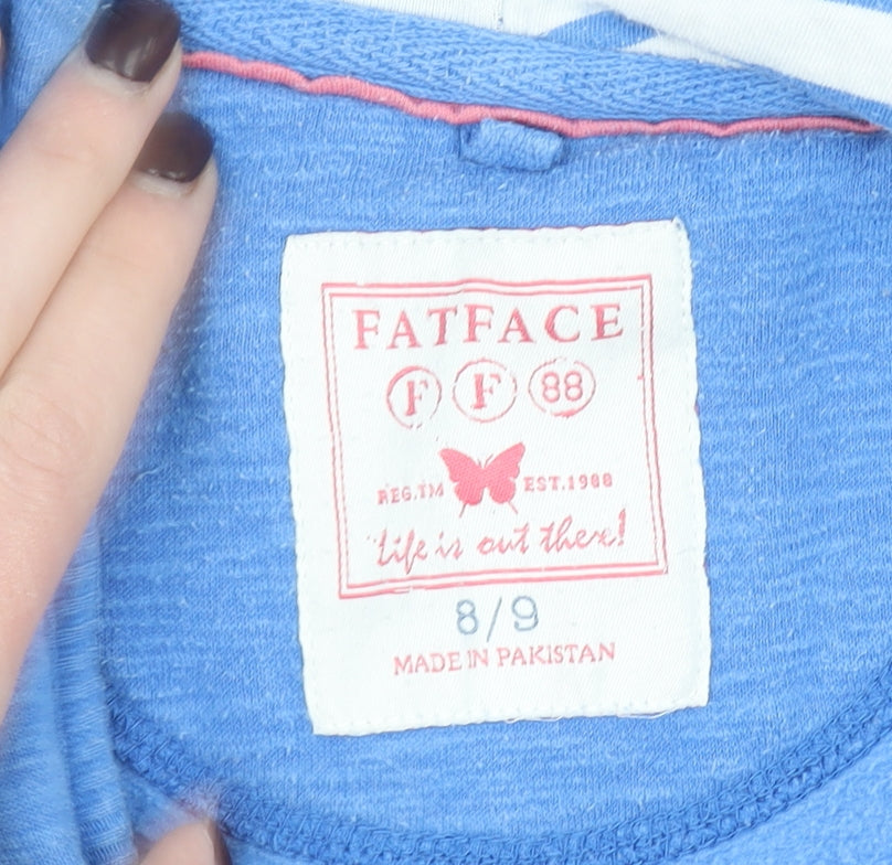 FatFace Girls Blue Full Zip Hoodie 8-9 Years Cotton Blend Casual