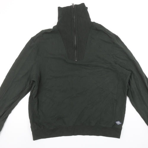 Union Works Men's Green XL 1/4 Zip Cotton Jumper High Neck