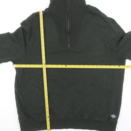 Union Works Men's Green XL 1/4 Zip Cotton Jumper High Neck