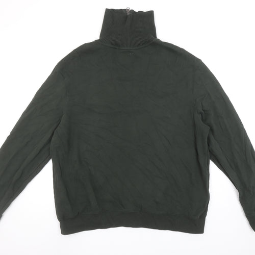 Union Works Men's Green XL 1/4 Zip Cotton Jumper High Neck