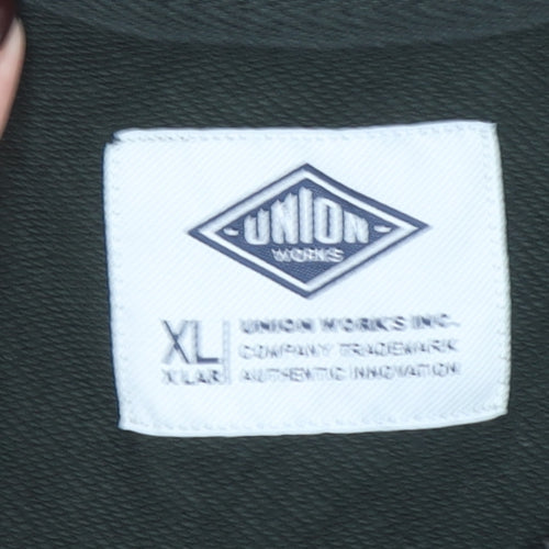 Union Works Men's Green XL 1/4 Zip Cotton Jumper High Neck