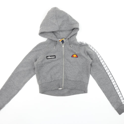 Ellesse Women Grey Full Zip Hoodie Size 4 Cotton Blend Sportswear