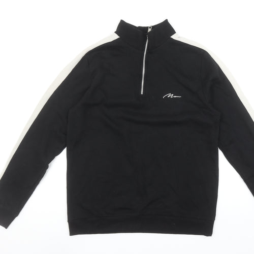 BoohooMAN Men's Black 1/4 Zip Sweatshirt Size M High Neck Casual Top