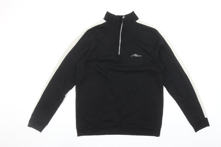 BoohooMAN Men's Black 1/4 Zip Sweatshirt Size M High Neck Casual Top