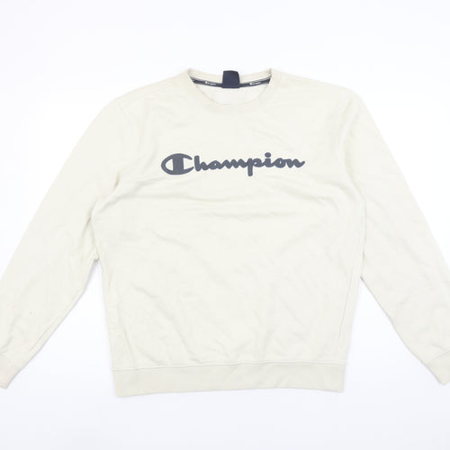 Champion Women Beige Logo Sweatshirt Large Crew Neck Cotton Blend