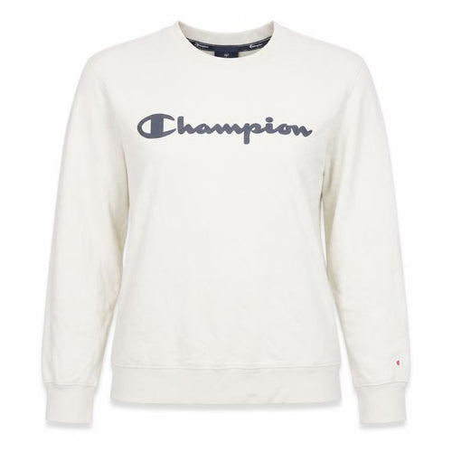 Champion Women Beige Logo Sweatshirt Large Crew Neck Cotton Blend