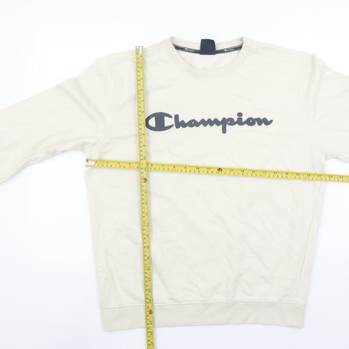 Champion Women Beige Logo Sweatshirt Large Crew Neck Cotton Blend