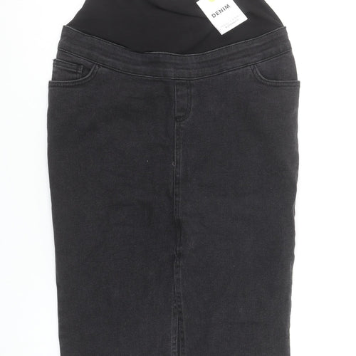 New Look Maternity Black Denim Pencil Skirt Size 8 Stretch Knee Length