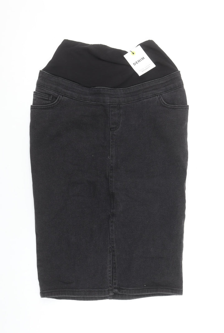New Look Maternity Black Denim Pencil Skirt Size 8 Stretch Knee Length