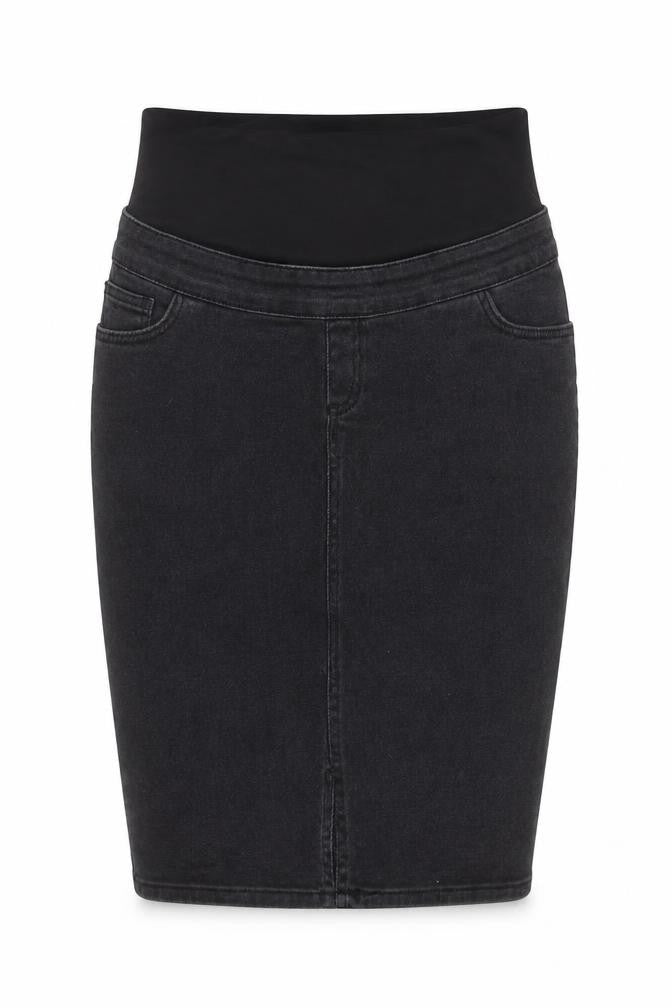 New Look Maternity Black Denim Pencil Skirt Size 8 Stretch Knee Length