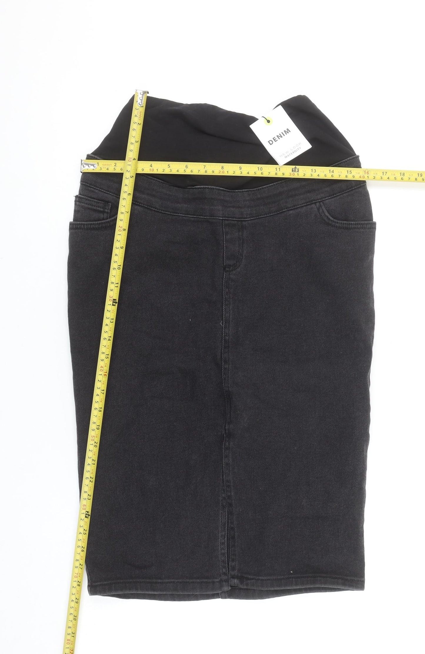 New Look Maternity Black Denim Pencil Skirt Size 8 Stretch Knee Length