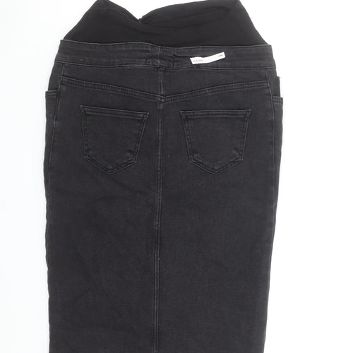 New Look Maternity Black Denim Pencil Skirt Size 8 Stretch Knee Length