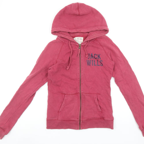 Jack Wills Womens Pink Full Zip Hoodie Size 12 Cotton Casual