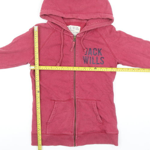Jack Wills Womens Pink Full Zip Hoodie Size 12 Cotton Casual