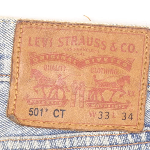 Levi's 501 CT Men's Light Blue Distressed Straight Denim Jeans W33 L34