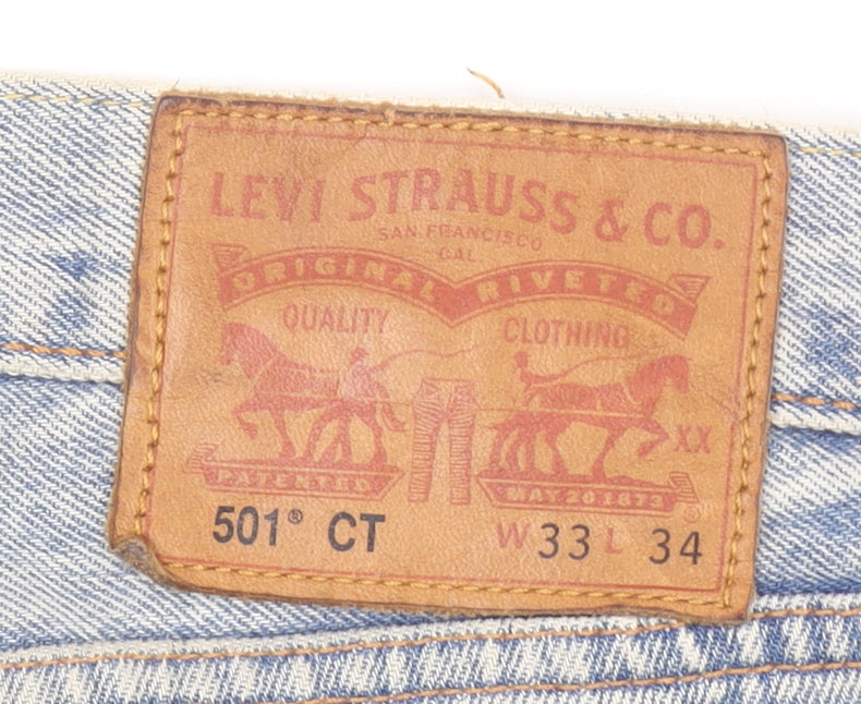 Levi's 501 CT Men's Light Blue Distressed Straight Denim Jeans W33 L34
