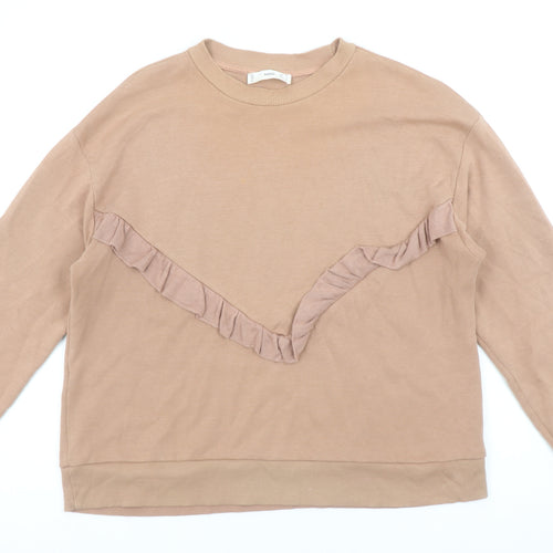 MNG Women’s Beige Ruffle Crew Neck Pullover Sweatshirt Size 14