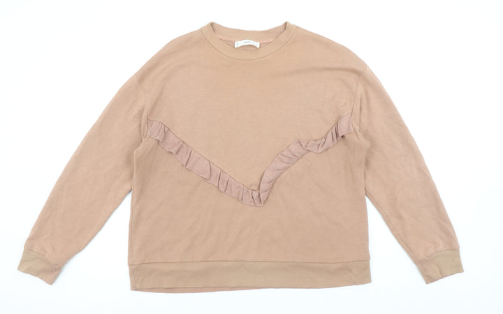 MNG Women’s Beige Ruffle Crew Neck Pullover Sweatshirt Size 14
