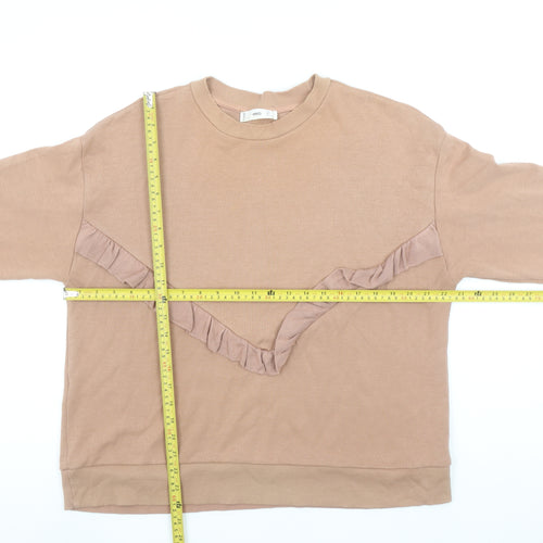 MNG Women’s Beige Ruffle Crew Neck Pullover Sweatshirt Size 14