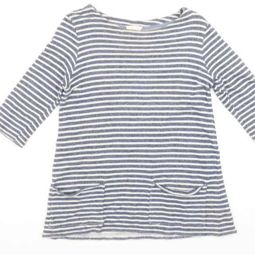 Linea Weekend Women’s Blue Striped Tunic Top M 3/4 Sleeve Boat Neck