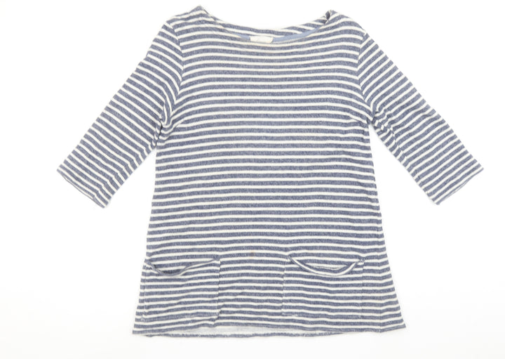 Linea Weekend Women’s Blue Striped Tunic Top M 3/4 Sleeve Boat Neck