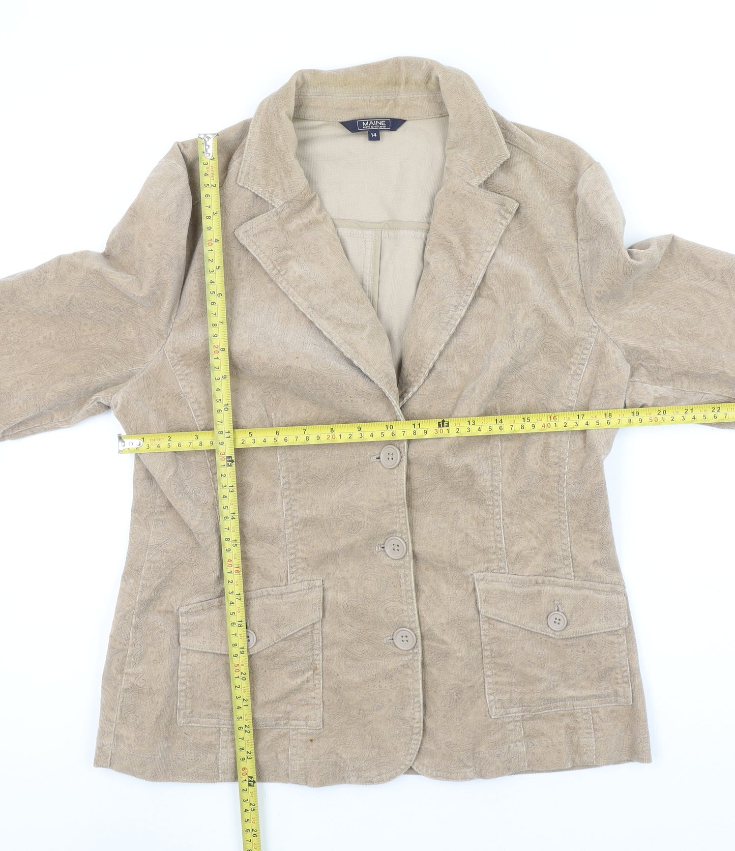 Maine New England Women's Beige Corduroy Blazer UK 14 Single Breasted Jacket