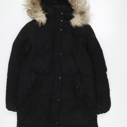 Sam Edelman Women’s Black XS Long Hooded Parka Coat Faux Fur Trim