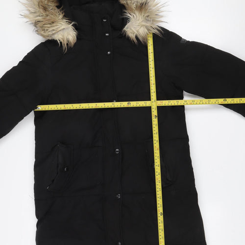 Sam Edelman Women’s Black XS Long Hooded Parka Coat Faux Fur Trim
