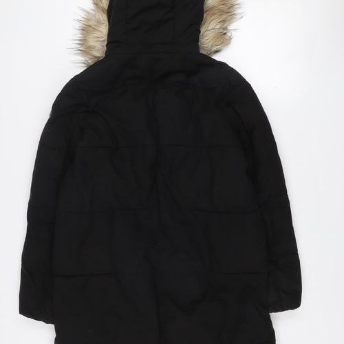 Sam Edelman Women’s Black XS Long Hooded Parka Coat Faux Fur Trim