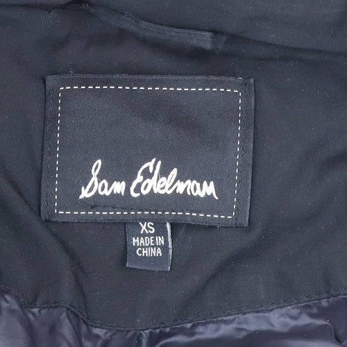 Sam Edelman Women’s Black XS Long Hooded Parka Coat Faux Fur Trim