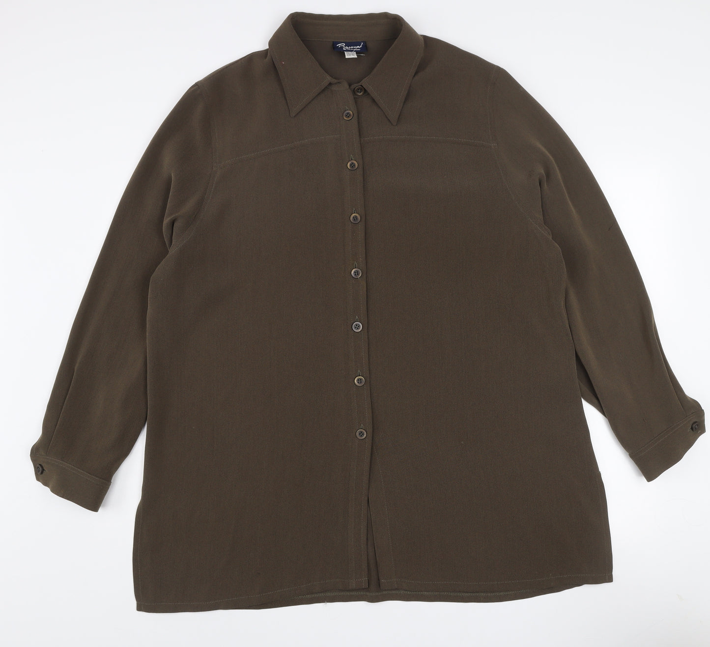 Personal Choice Women's Brown Button-Up Shirt UK 20 Long Sleeve Classic Style