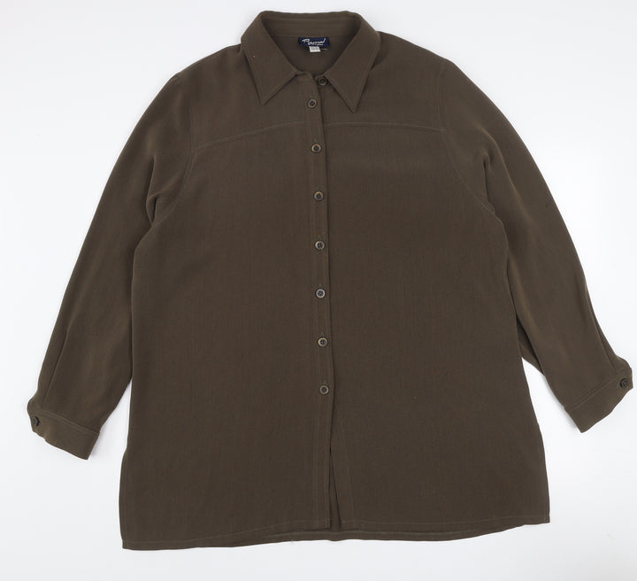 Personal Choice Women's Brown Button-Up Shirt UK 20 Long Sleeve Classic Style