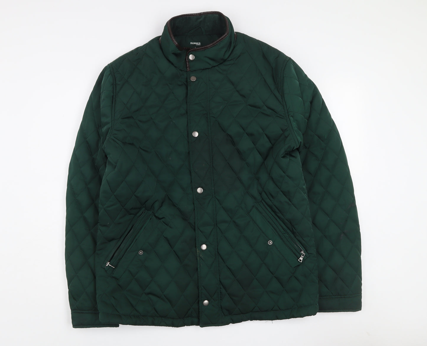 Dunnes Stores Men's Green Quilted Jacket L 42in Polyester Stand Collar