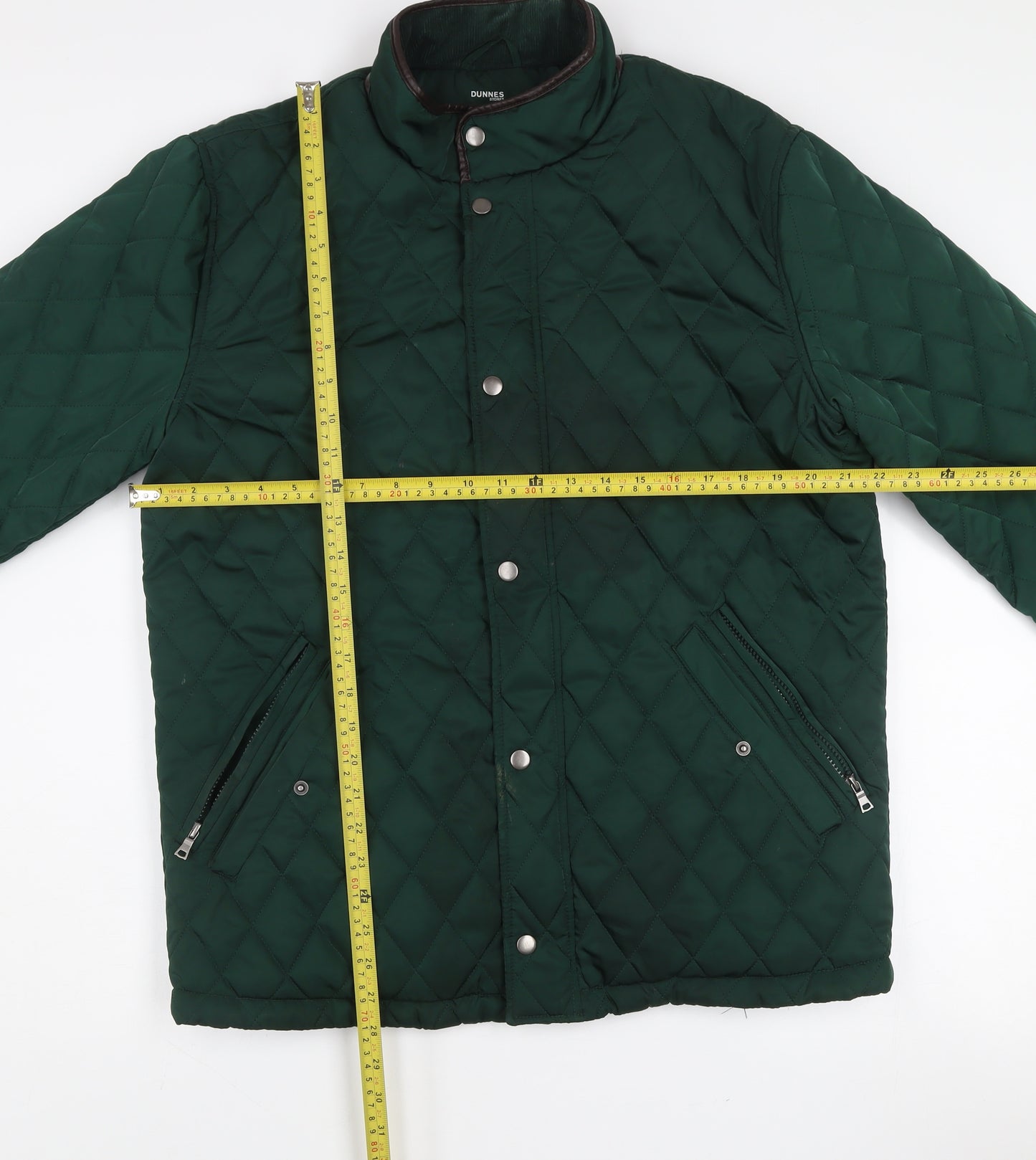 Dunnes Stores Men's Green Quilted Jacket L 42in Polyester Stand Collar