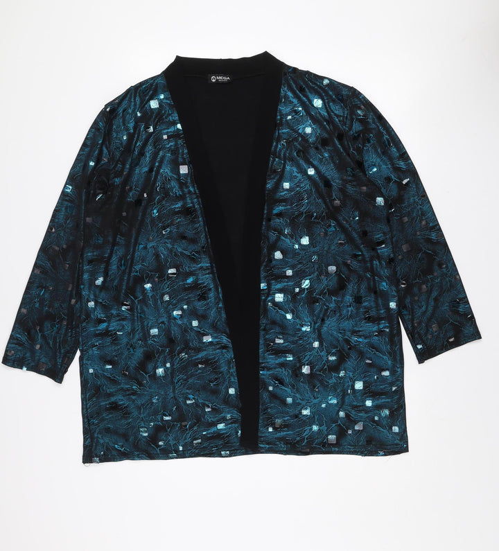 MEGA Design Women's Blue Sequin V-Neck Long Sleeve Cardigan Size 2XL