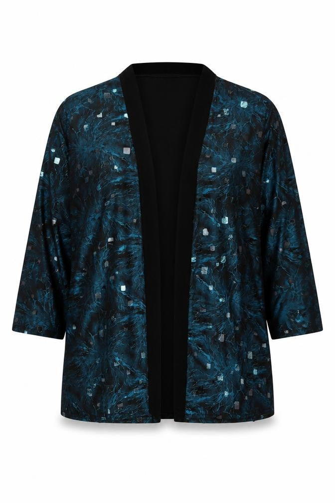 Front view of MEGA Design Women's Blue Sequin V-Neck Long Sleeve Cardigan, size 2XL