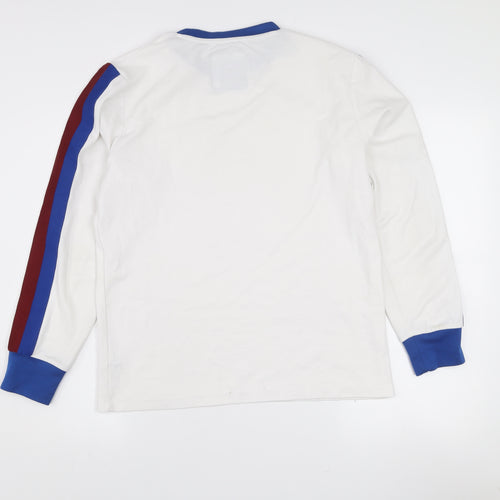 Paul Galvin Men’s White Long Sleeve Retro Colourblock Cotton T-Shirt Size M