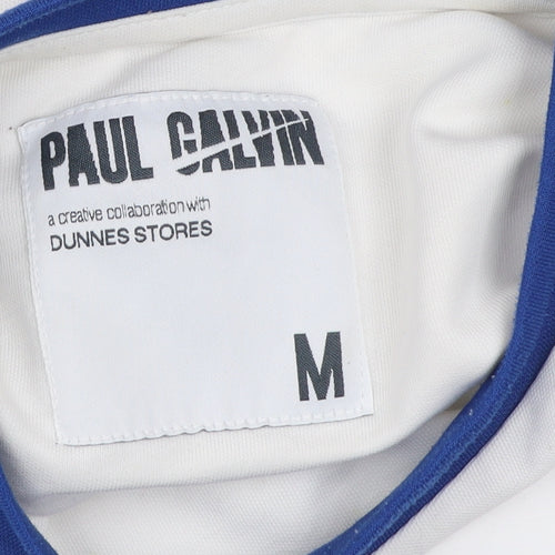 Paul Galvin Men’s White Long Sleeve Retro Colourblock Cotton T-Shirt Size M