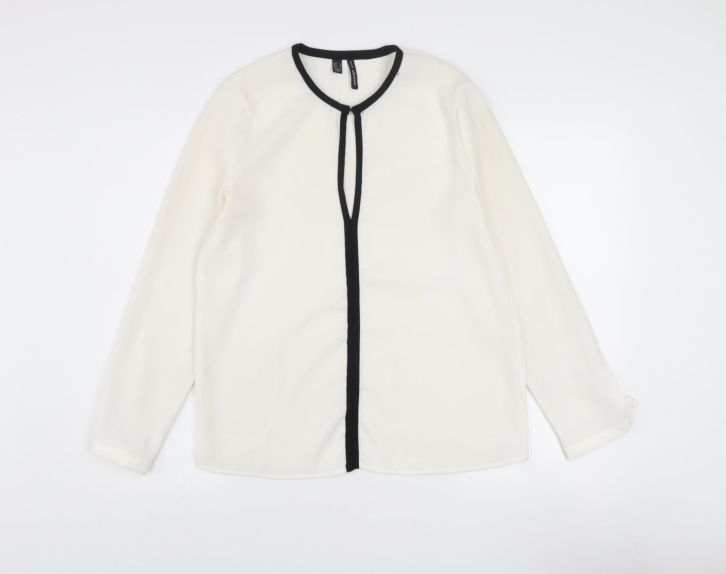 Mango Women’s White Long Sleeve Contrast Trim Blouse Size 12