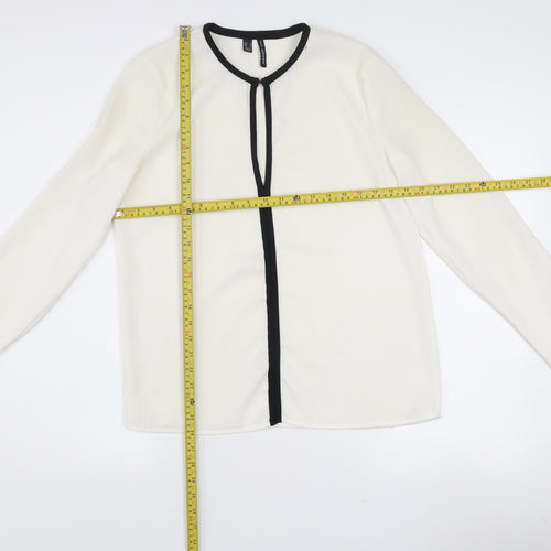 Mango Women’s White Long Sleeve Contrast Trim Blouse Size 12