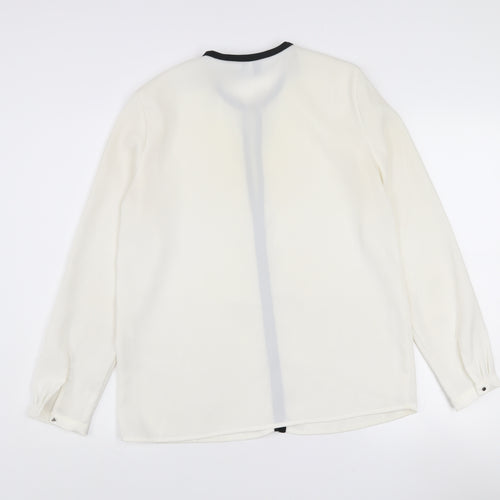 Mango Women’s White Long Sleeve Contrast Trim Blouse Size 12