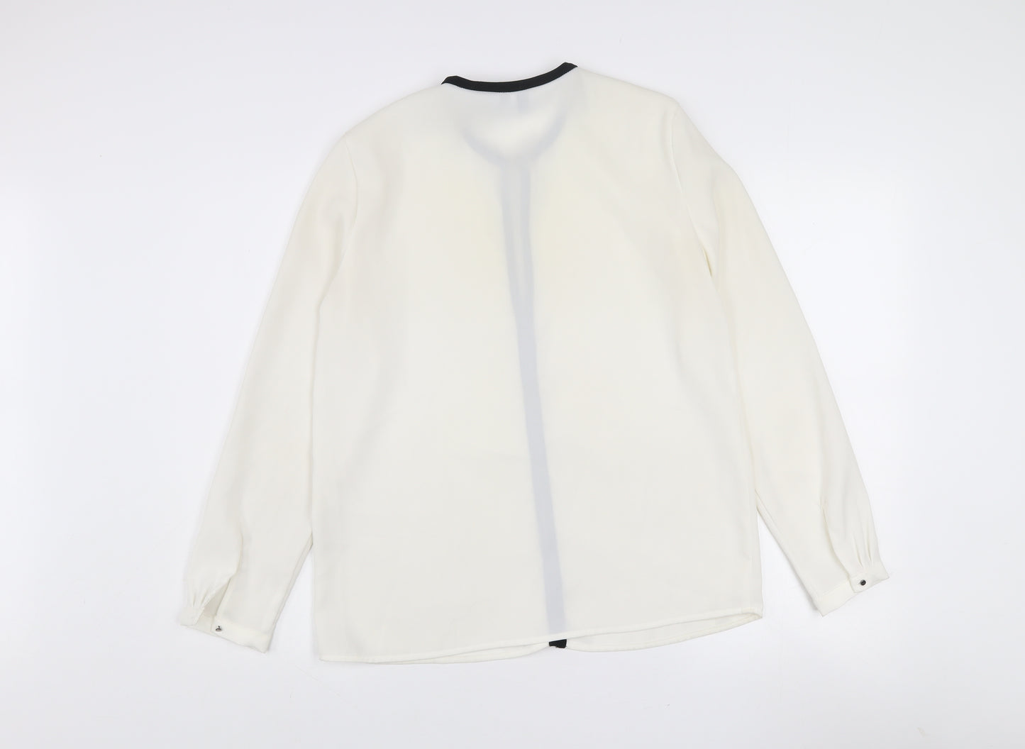Mango Women’s White Long Sleeve Contrast Trim Blouse Size 12