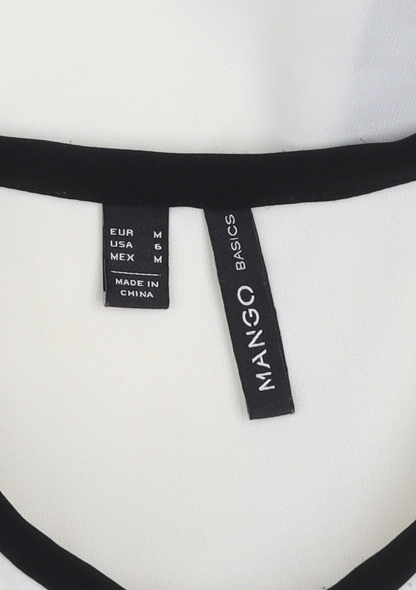 Mango Women’s White Long Sleeve Contrast Trim Blouse Size 12