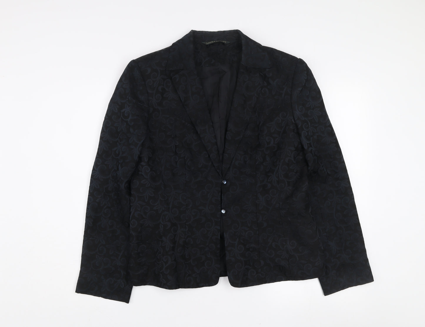 Laura Ashley Women's Black Jacquard Wool Silk Two-Button Blazer UK 14