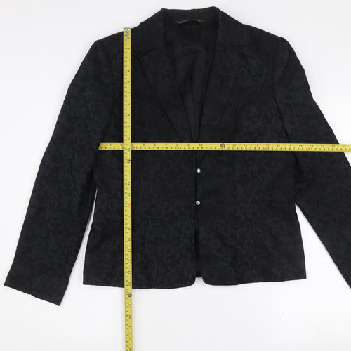 Laura Ashley Women's Black Jacquard Wool Silk Two-Button Blazer UK 14