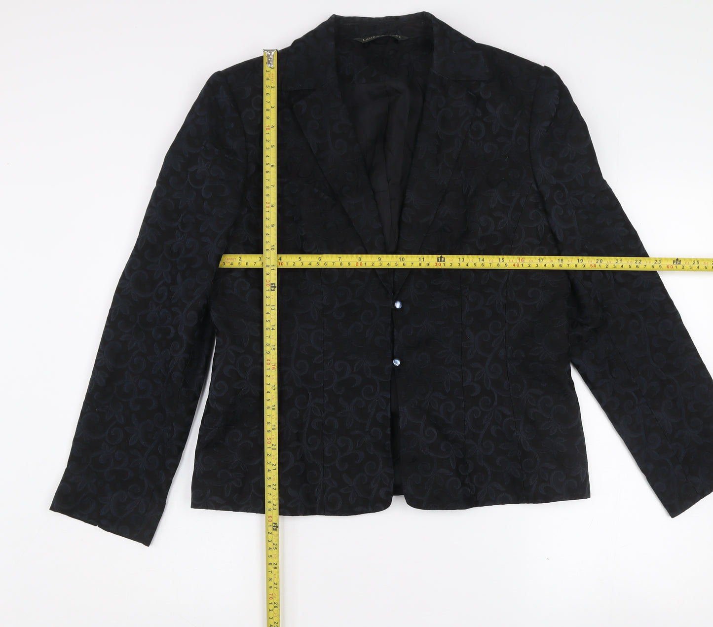 Laura Ashley Women's Black Jacquard Wool Silk Two-Button Blazer UK 14