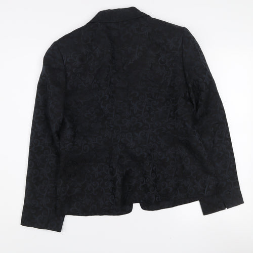Laura Ashley Women's Black Jacquard Wool Silk Two-Button Blazer UK 14