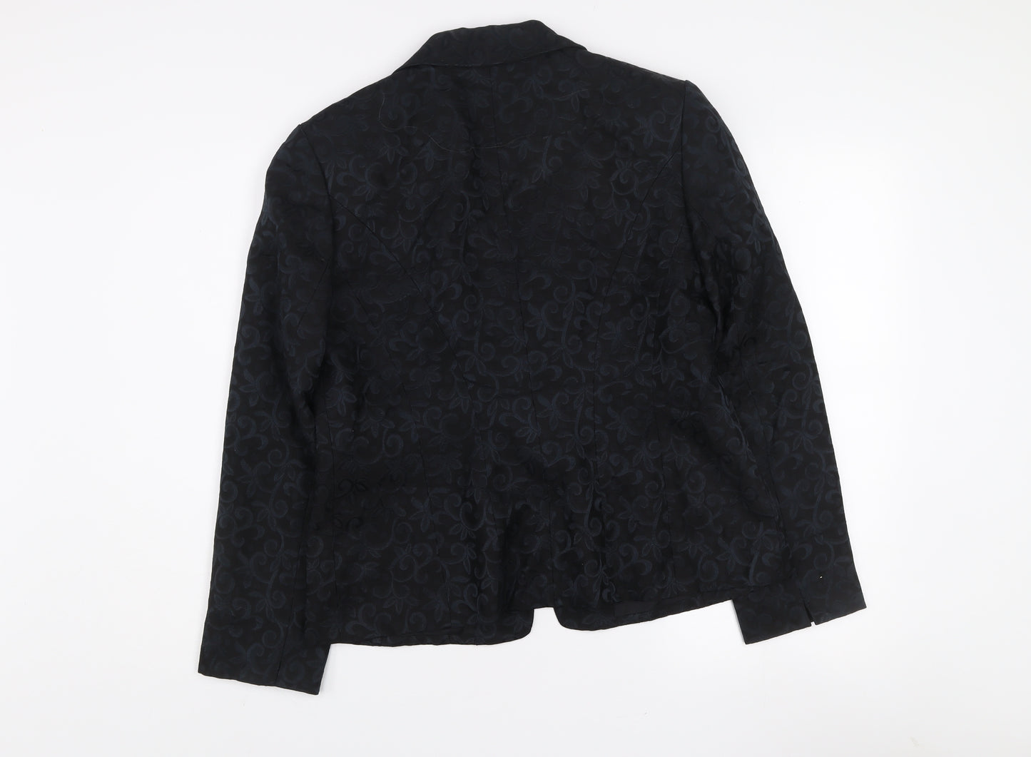 Laura Ashley Women's Black Jacquard Wool Silk Two-Button Blazer UK 14